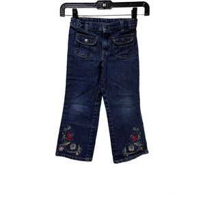 014-008 Vintage BT Kids Girls Size‎ 4T Blue Jeans Flower Embroidered Adj Waist